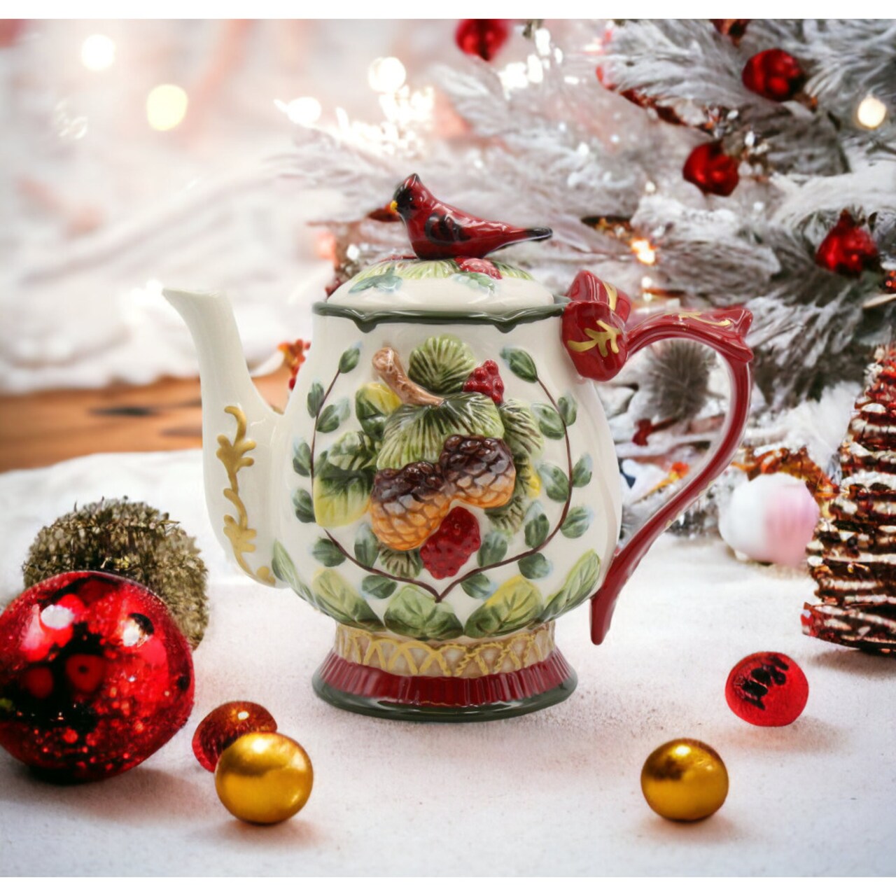 Ceramic Christmas Robin Bird Teapot,ceramic tea Kettle for Tea for tea lovers